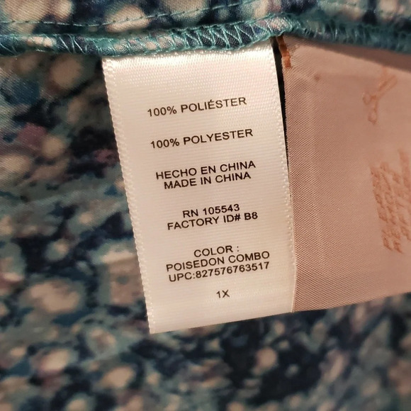 Long Blouse Tunic Womens Plus 1X or 2X Blue Print - Picture 9 of 9